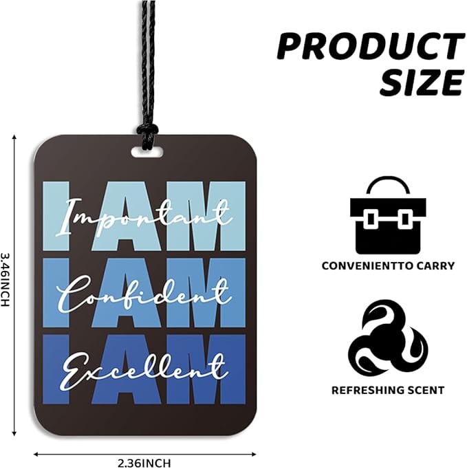 4Pcs Blue and Black Positive Affirmations Car Air Freshener Hanging Inspiration Car Accessories Gifts for Women Men Teen Boy Cute Air Freshener for Interior Car Mirror Home Wardrobe Decor