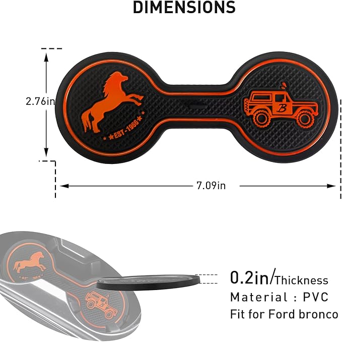 Car Cup Holder Coaster Compatible with Ford Bronco Offroad 2021-2025, Silicone Car Decorative Water Coaser, Bronco Car Accessories (Orange)