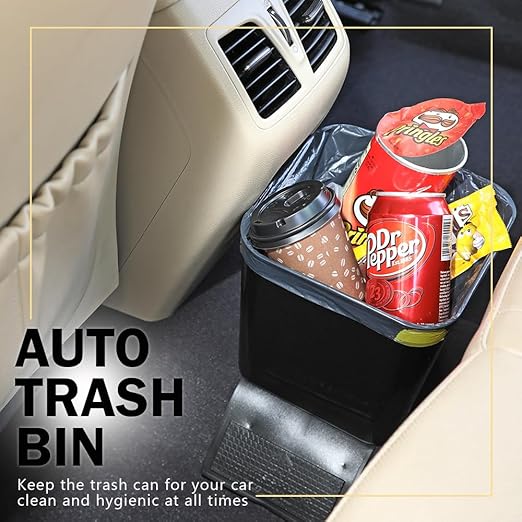 Car Trash Can – Leakproof 1.4 Gallon Compact Garbage Bin with Stability Flap & Anti-Slip Base | Portable Trash Holder for Cars, Trucks, SUVs, Minivans – Includes Trash Bags (Black, Large)