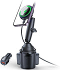 APPS2Car for Magsafe Car Mount Charger Tri-Pivot Magnetic Wireless Cup Holder Phone Mount for Car Truck with Cooling Fan Fast Charging for iPhone 17 16 15 14 13 12 Series [with Car Adapter]