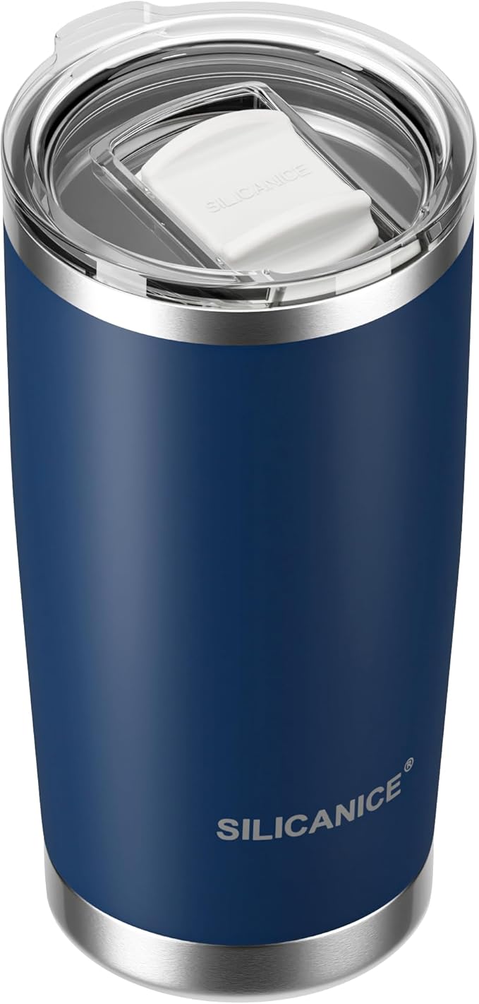 20oz Vacuum Insulated Tumbler - Double Wall Stainless Steel Coffee Mug with Detachable Slider Lid, BPA Free, Car Cup Holder Compatible - Gym/Office/Travel/Home - Navy Blue