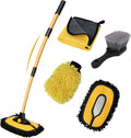 Car Wash Brush with Long Handle, 15°Curved Car Cleaning Brush with Replaceable Head Cover, Truck Washing Brushwith Telescopic Handle Wash Mop Kit 5PCS