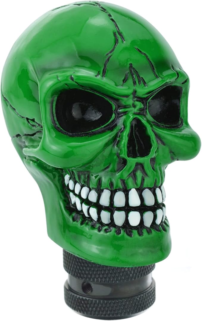 Lunsom Skull Gear Stick Shifter Knob, Resin Gear Shift Head Shifting Stick Handle Car Transmission Fit Automatic Manual Vehicle (Green)