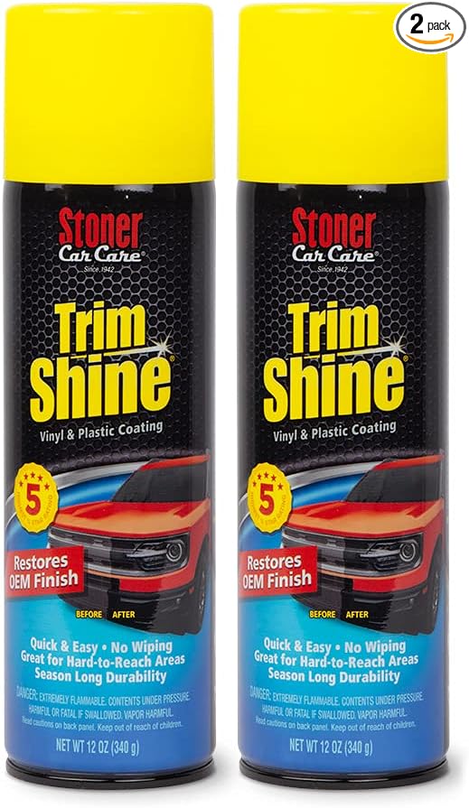 Stoner Car Care 91034-2PK Trim Shine – Black Trim and Plastic Restorer for Cars – Vinyl and Plastic Trim Protectant Coating for Interior and Exterior Use – Fast-Drying No Sling – 12 oz (Pack of 2)