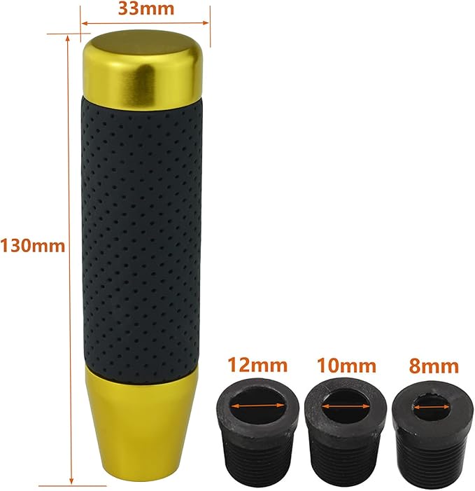 Lunsom Aluminum Alloy Car Gear Shifter Head Black Leather Long Stick Shift Handle Knob Fit Most Manual Transmission Vehicle (Gold 13)