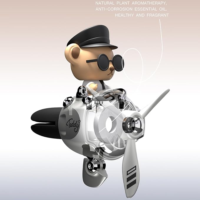 Pilot Car Air Freshener, Cute Bear Car Vent Clip Air Freshener Automotive Air Outlet Fan Diffuser, Automotive Interiors Vent Decoration (Shake Head Style - Black)