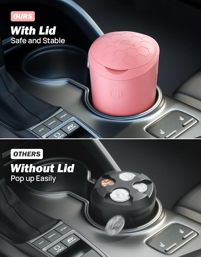 JOYTUTUS Coin Holder for Car, Larger-Capacity Car Change Holder Organizer, Universal Car Coin Holder for Cup Holder, Coin Dispenser Storage Fit Most Car & Trucks Car Accessories(Pink, 1 Pack)