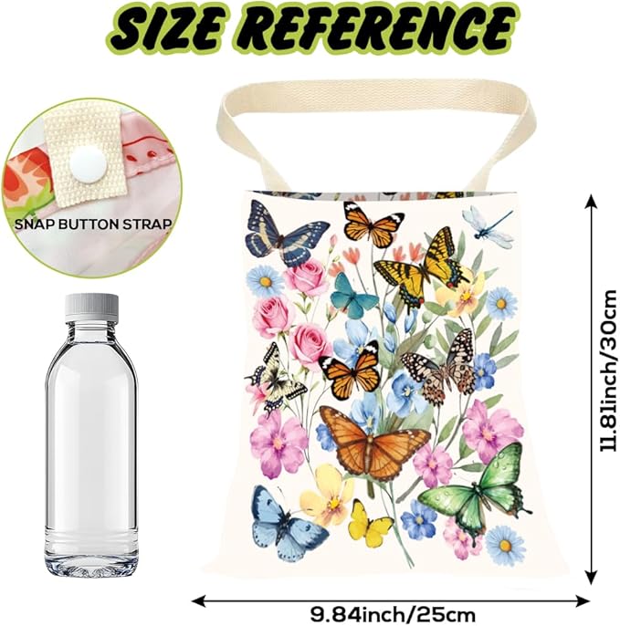 Car Garbage Bag Hanging Butterfly Car Trash Can Flowers Insect Pattern Polyester Washable Waterproof Cute Organizer Storage Bin for Vehicle Interior Travel Accessories Reusable Leak Proof