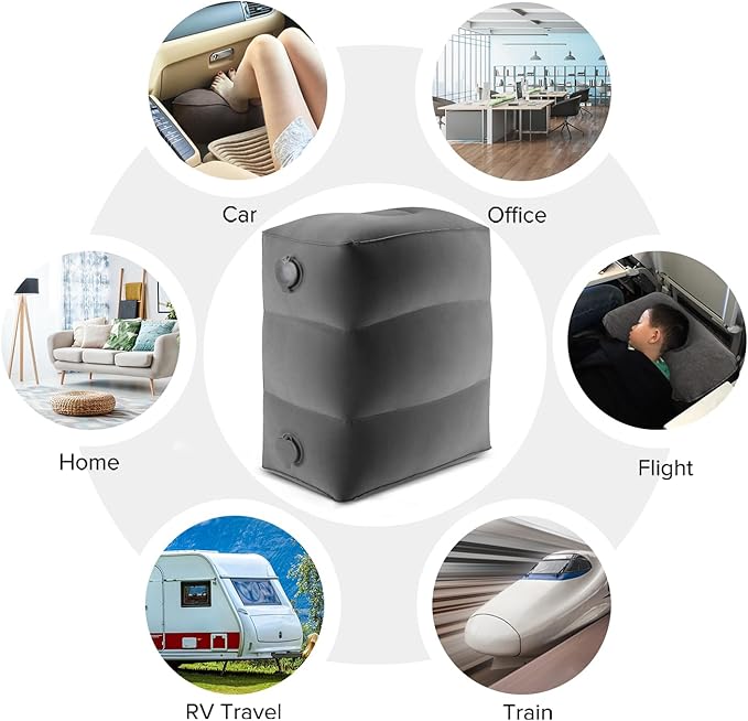 Maliton Inflatable Foot Rest Pillow for Air Travel, Toddler Airplane Travel Essentials, Car Seat Foot Rest for Kids, Adjustable Height Leg Rest Pillow for Airplane, Home, Office(Dark Grey, 2 Pack)