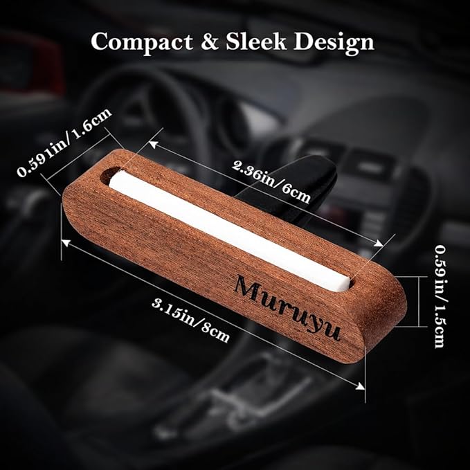 [2-Pack] Natural Sapele Wood Car Diffuser with Vent Clip, Refillable Car Air Freshener for your own Essential Oils (No Oils Included), Premium Auto Interior Accessories