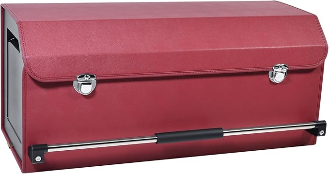 Car Trunk Organizer, Trunk Organizer for SUV with Push-pull Handle and Lid Car Leather Trunk Storage Box (Claret, 27.17 x 11.42 x 12.2in)