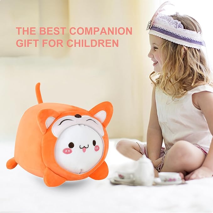 Kids Travel Pillow - 2-in-1 Deformable Kids Neck Pillow for Traveling, Soft U-Shaped Pillow with Adorable Animal Design, Comfy Sleep and Play, Ideal for Airplanes and Traveling (QQ Orange Fox)