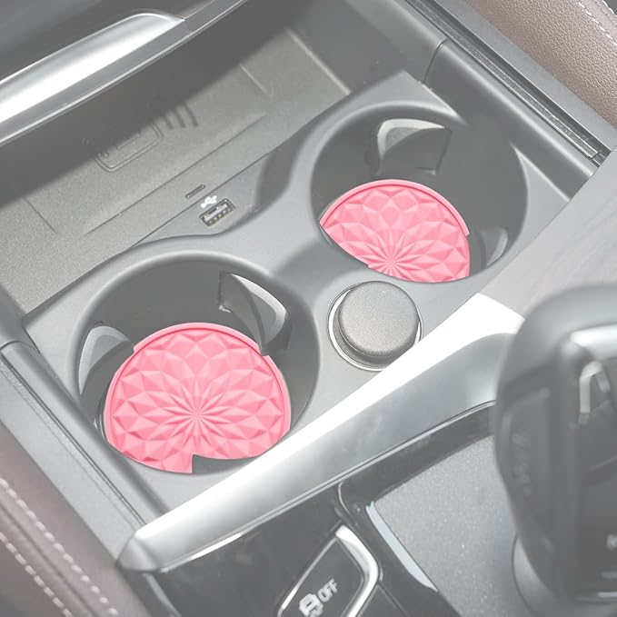 Car Cup Coaster, Universal Automotive Waterproof Non-Slip Cup Holders Sift-Proof Spill Holder Car Interior Accessories 4 Pack Pink