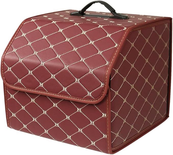 Ergocar Car Trunk Organizer Luxury Foldable Car Boot Tidy Storage Box Waterproof PU Car Boot Storage Organiser for Car/SUV/Truck/Auto (Red Wine-S)