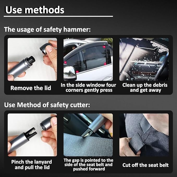 Safehammer - Safe Hammer Glass Breaker Under Water, Car Hammer Seatbelt Cutter Window Breaker Emergency Escape Tool,Safehammer Glass Breaker for New Cars (3PCS Red & Black & Silver)