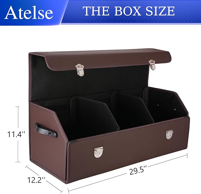 Trunk Organizer for Car, SUV Trunk Organizer Leather Storage, Cargo Box-Automotive Consoles Organizers-Multi-Compartment Adjustable Auto Grocery Home Storage Box