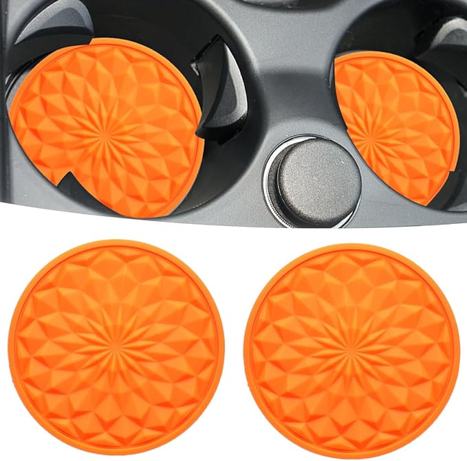 Car Cup Coaster, Universal Automotive Waterproof Non-Slip Cup Holders Sift-Proof Spill Holder Car Interior Accessories 2 Pack Orange