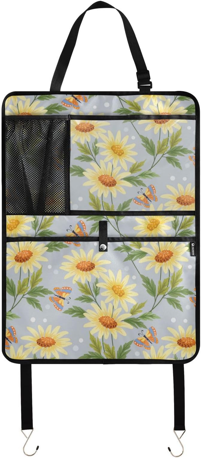 2 Pack Backseat Car Organizer with Storage Pockets Seat Back Organizers for Kids Kick Mats Backseat Protector Automotive Yellow Sunflowers