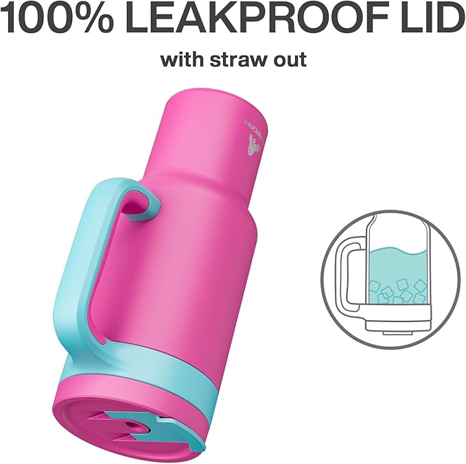 POWCAN 40 oz Tumbler with Handle, 2-in-1 Straw and Sip Lid, Leakproof, Dishwasher Safe, Insulated Stainless Steel Travel Coffee Mug, Keeps Cold for 34 Hours, Fits in Car Cup Holder (Petal)