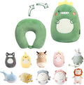 Kids Travel Pillow - 2-in-1 Deformable Kids Neck Pillow for Traveling, Soft U-Shaped Pillow with Adorable Animal Design, Comfy Sleep and Play, Ideal for Airplanes Travel - Dinosaur