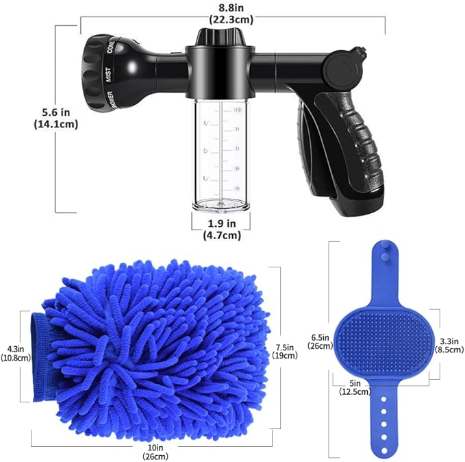 Garden Hose Nozzle, High Pressure Hose Spray Nozzle 8 Way Spray Pattern One-Touch Sprayer for Watering Plants, Lawn, Patio, Car Wash, Cleaning，Showering Pet