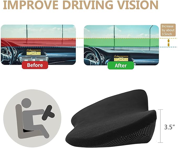 Car Seat Cushion - Memory Foam Car Seat Pad - Sciatica & Lower Back Pain Relief - Car Seat Cushions for Driving - Road Trip Essentials for Drivers(Classic Black)