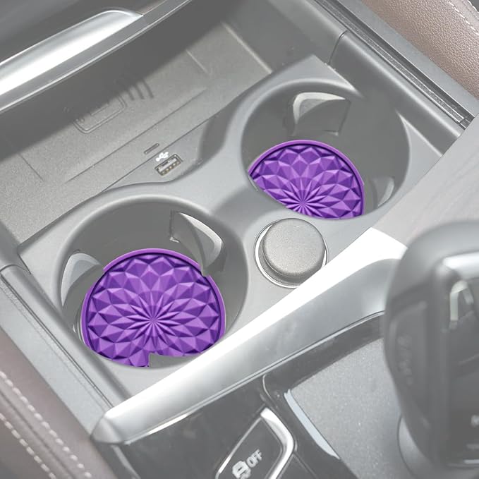Car Cup Coaster, Universal Automotive Waterproof Non-Slip Cup Holders Sift-Proof Spill Holder Car Interior Accessories 2 Pack Purple