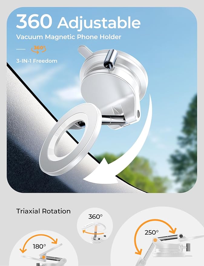 LISEN for Magsafe Car Mount, Magnetic Phone Holders for Your Car, Vacuum Phone Mount for Car Accessories for Men Women, SuctionPro Gifts Kits, Girl Car Accessories, for iPhone 17 Pro Max, White