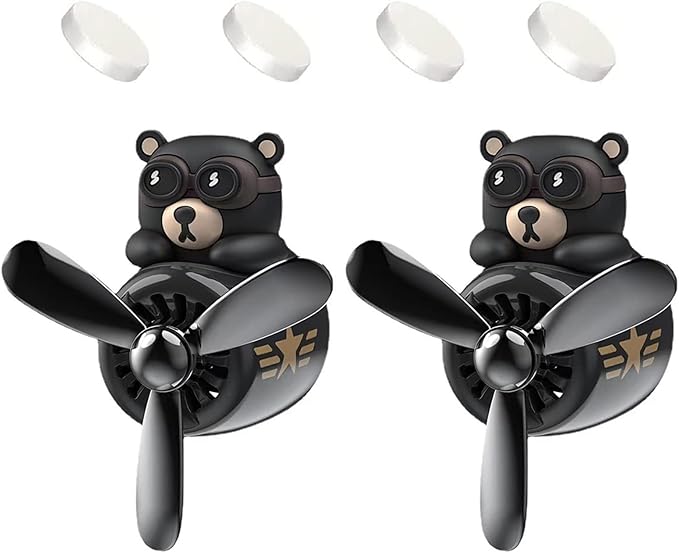 2 Pieces Car Air Fresheners, Cute Bear Pilot Car Diffuser, Propeller Air Outlet Vent Fresheners, Suitable for Automotive Interior Decoration (bear+bear)