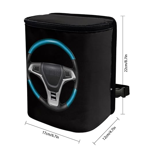 1.2 Gallons Trash Can for Cars SUV, Funny Print Backseat Driver Garbage Bag for Car, Adjustable Hanging for Tail of Console/Back of Seats, with Zipper Leak-Proof Lid Design, Trips Essential