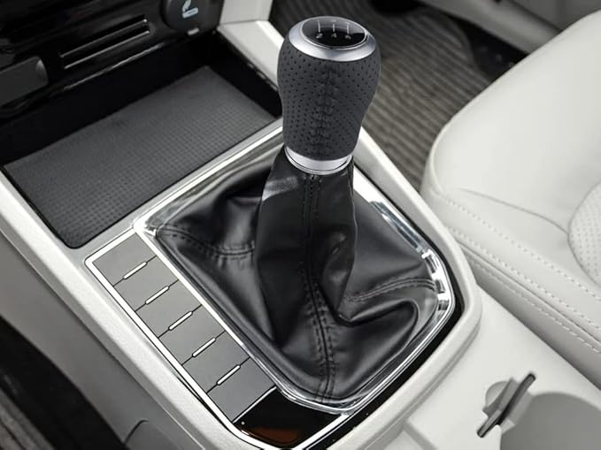 Lunsom 5 Speed Gear Shift Knob, Manual Shifter Head Leather Car Gear Lever Stick Shift Handle Transmission Gear Shift Lever Knob (Black Suture)