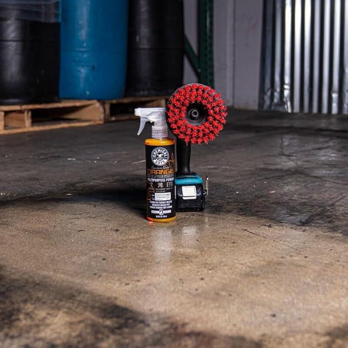 Chemical Guys ACC508 Heavy Duty Spinner Multi-Surface Drill Brush Attachment (Fits Any Standard Drill - Power Scrubber Removes Heavy Stains, Dirt & Grime from Grout, Tubs & Showers), Red