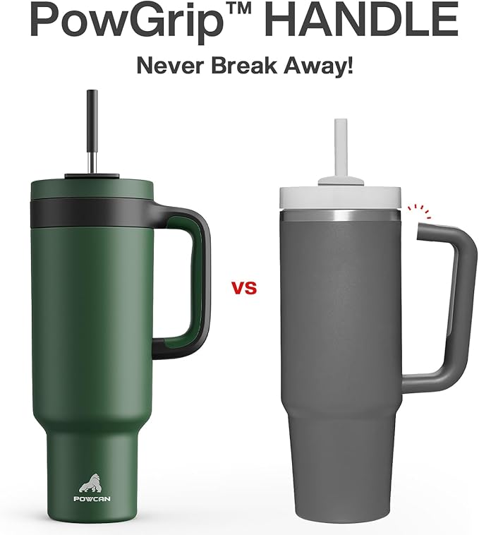 POWCAN 50 oz Tumbler with Handle, 2-in-1 Straw and Sip Lid, Leakproof, Dishwasher Safe, Insulated Stainless Steel Travel Coffee Mug, Keeps Cold for 34 Hours, Fits in Car Cup Holder (Forest)