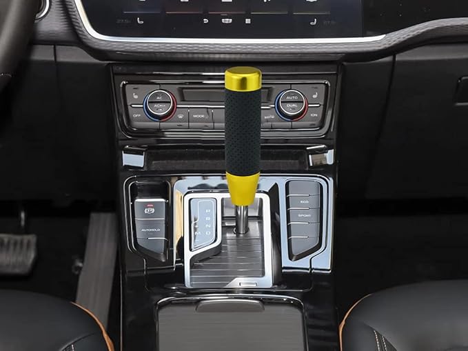 Lunsom Aluminum Alloy Car Gear Shifter Head Black Leather Long Stick Shift Handle Knob Fit Most Manual Transmission Vehicle (Gold 13)