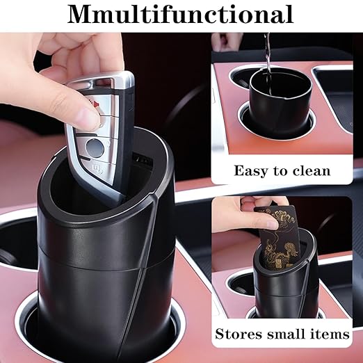 Car Trash Can Bin with Lid - 2 Packs Garbage Can Cup Holder - Black Mini Leakproof Vehicle Trash Bin with 40pcs Trash Bags - Car Organizers and Storage for Front Back Seat Accessories