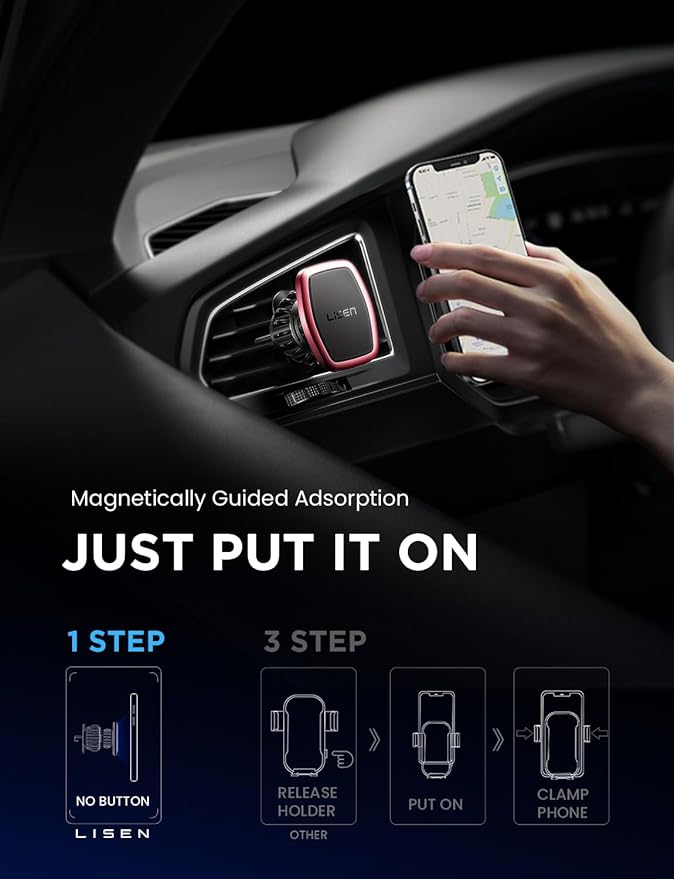 LISEN 2 Pack Magnetic Phone Holder for Your Car Mount 6 Military Magnets Car Phone Holder Mount Vent Cell Phone Holdeer Mount Vent Cell Phone Holder (Red)