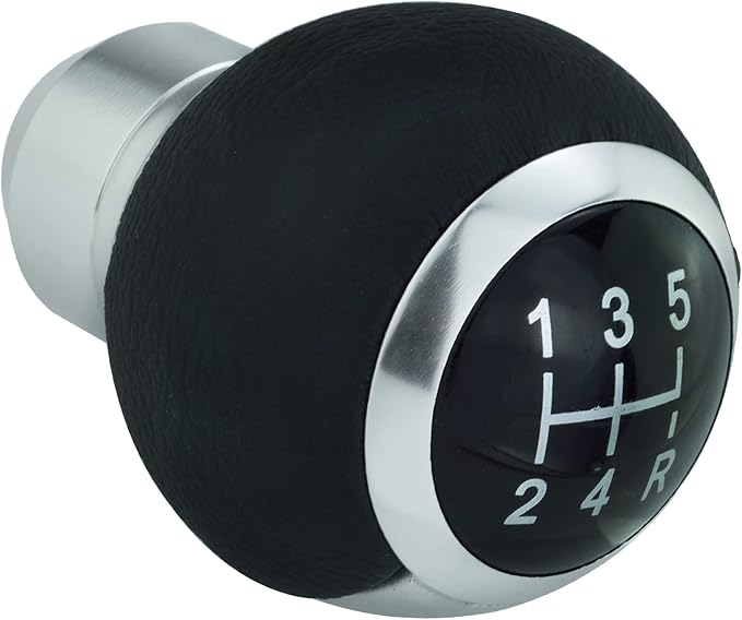 Lunsom Car Shifter Knob 5 Speed Gear Stick Head, Leather Ball Gear Shifting Knob Short Shift Lever Handle Head Fit Most Manual Transmission (Silver)