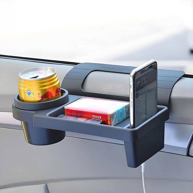 GDQ Car Window Organizer- Multi-Function Clip-On Cup Holder & Phone Mount | No Drill Universal Fit for SUV/Truck/Sedan | Insert Installation (1 Pack)