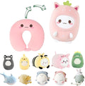 Kids Travel Pillow - 2-in-1 Deformable Kids Neck Pillow for Traveling, Soft U-Shaped Pillow with Adorable Animal Design, Comfy Sleep and Play, Ideal for Airplanes and Traveling (Pink Strawberry)