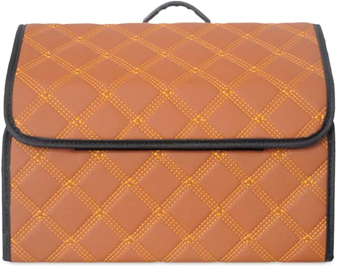 Ergocar Car Trunk Organizer Luxury Foldable Car Boot Tidy Storage Box Waterproof PU Car Boot Storage Organiser for Car/SUV/Truck/Auto (Upgrade Brown-M)