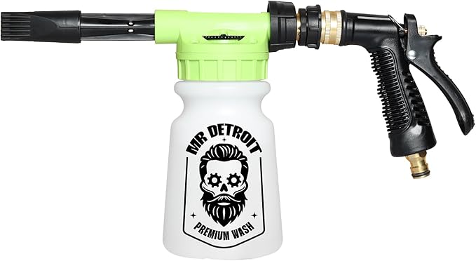 Mr. Detroit - 4pc Car Wash Kit with Foam Blaster, 64oz Car Wash Soap, Double Noodle Wash Mitt, Drying Towel, Scratch-free Wash Gun Foam Cannon Streak-Free Exterior Cleaner for Auto Cleaning & Home Use