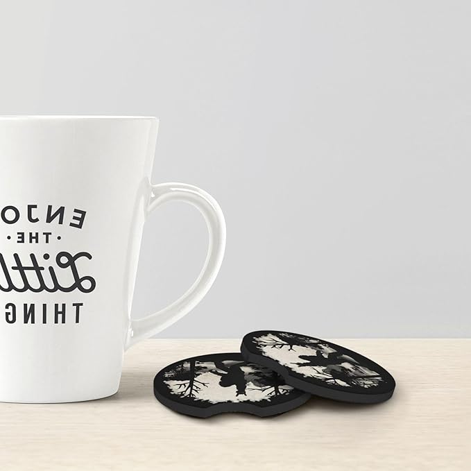 Sasquatch Bigfoot Trees Forest Car Coasters for Cup Holders Pack of 2 Neoprene Cup Mat Pad Vehicle Interior Accessories for Men Women