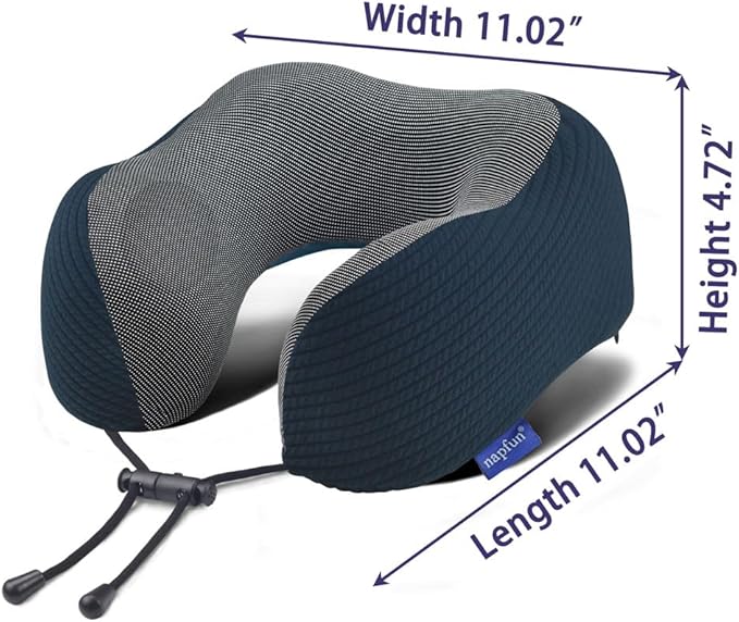 napfun Neck Pillow for Traveling, Upgraded Travel Neck Pillow for Airplane 100% Pure Memory Foam Travel Pillow for Flight Headrest Sleep, Portable Plane Accessories, Striped Black