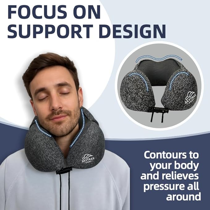 Travel Pillow with Extra Large Hood for Airplane Long Flights Privacy and Comfort Memory Foam with Skin-Friendly Cover for Road Trip Head&Neck Support for Plane Office Cars Sleeping & Rest (Grey)