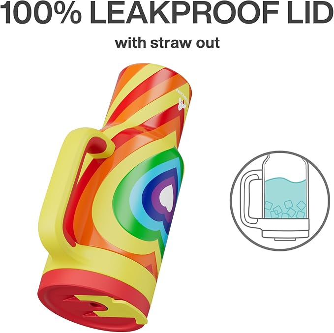 POWCAN 40 oz Tumbler with Handle, 2-in-1 Straw and Sip Lid, Leakproof, Dishwasher Safe, Insulated Stainless Steel Travel Coffee Mug, Keeps Cold for 34 Hours, Fits in Car Cup Holder (Fiery Love)