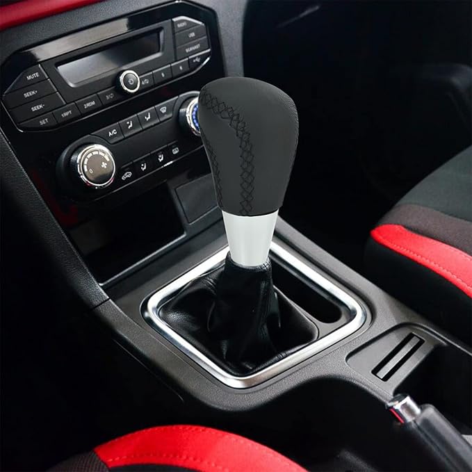 Arenbel Car Leather Gear Shifter Knob Stick Shift Lever Grip Speed Handle Auto Accessories Replacement Fit Most Automatic Manual Vehicles, Black