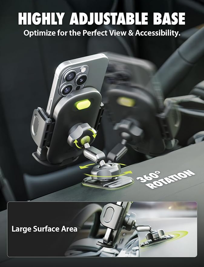 Bracketron TripGrip 2-in-1 Car Phone Holder Mount – 360° Rotating Phone Holders for Your Car with One-Button Expansion for Dashboard & Air Vent – Fits Most Smartphones