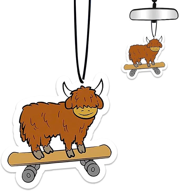 Highland Cow Air Freshener Hanging for Car Scented Ornaments Mirror Cute Car Fresheners Highland Cows Car Accessories Auto Interior Decor Scent Home Bathroom Closet Cow Gifts for Women Men