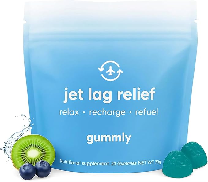 Jet Lag Remedy for Travel Gummies • No Jet Lag Pills Alternative • Travel Essentials • Support Adjustment to Time Zones and Circadian Rhythm • Delicious Tropical Berry Flavor • 20 Gummies 3-5 Trips