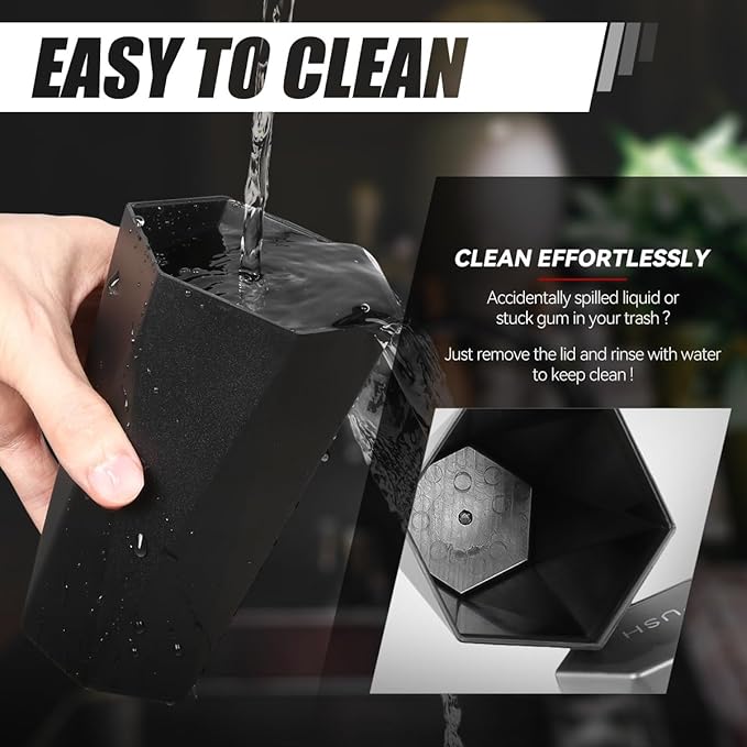 Auto Dynasty Car Trash Can with Lid, Compact 3" Garbage Bins Bottle Holder, 0.5L Capacity Car Interior Storage Organizer Container for Home Office, Silver